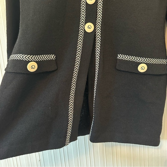 St. John Collection Santana Knit Button Front Cardigan/ Black and White 2 - Picture 8 of 11